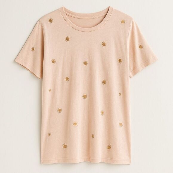 Michael Lauren Lansing Short Sleeve Boyfriend Tee Foil Mini Suns Peach Sz L NWT - Picture 1 of 15